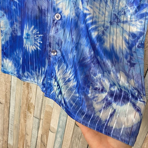 Positano XL Vintage 90s Tie Dye Sheer Iridescent Button Down Club Shirt Funky - Picture 4 of 7